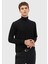 Siyah Tam Balıkçı Yaka Düz Örgü Ipek Karışımlı Triko Kazak 3