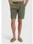 Haki Düz Dokuma Carrot Fit Casual %100 Keten Bermuda 2