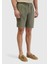 Haki Düz Dokuma Carrot Fit Casual %100 Keten Bermuda 3