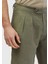 Haki Düz Dokuma Carrot Fit Casual %100 Keten Bermuda 4
