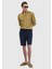 Lacivert Düz Dokuma Carrot Fit Casual %100 Keten Bermuda 1