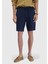 Lacivert Düz Dokuma Carrot Fit Casual %100 Keten Bermuda 3