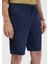 Lacivert Düz Dokuma Carrot Fit Casual %100 Keten Bermuda 4