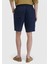 Lacivert Düz Dokuma Carrot Fit Casual %100 Keten Bermuda 5