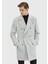 Gri Regular Fit Kruvaze Yaka Casual Dokuma Palto 3