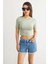Kadın Bisiklet Yaka Temel Crop Top Green 1