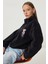 Ayıcık Işlemeli Fermuarlı Peluş Sweatshirt LZH0014 Siyah 1