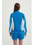 Kadın Renk Bloklu Yüksek Boyunlu Düğmeli Sweatshirt Blue 4