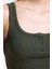 Kadın Kare Yaka Fitilli Düğmeli Askılı Tank Top Haki Yeşil 5