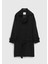 Siyah Oversize Fit Kruvaze Yaka Casual Dokuma Palto 1