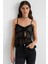 Kadın Fırfır Detaylı Önü Bağcıklı Tül Bluz Black 1