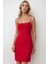 Kadın Kare Yaka Bodycon Mini Elbise Kırmızı 2