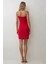 Kadın Kare Yaka Bodycon Mini Elbise Kırmızı 5