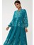 Kadın Baskılı Uzun Kol Viskon Modest Elbise Green 3