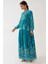 Kadın Baskılı Uzun Kol Viskon Modest Elbise Green 7