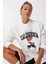Ayıcık Armalı Baskılı Oversize Örme Sweatshirt LMC0074 Ekru 1
