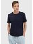Lacivert Düz Bisiklet Yaka %100 Pamuk T-Shirt 1