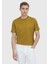 Yağ Yeşili Jakarlı Bisiklet Yaka %100 Pamuk T-Shirt 1
