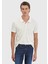 Ekru Düz Polo Yaka %100 Keten T-Shirt 1