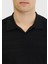 Siyah Polo Yaka Jakarlı Keten Karışımlı Triko 4