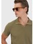 Yağ Yeşili Jakarlı Polo Yaka %100 Pamuk T-Shirt 4