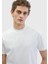 Beyaz Düz Bisiklet Yaka %100 Pamuk T-Shirt 3