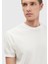 Beyaz Jakarlı Bisiklet Yaka %100 Pamuk T-Shirt 4