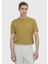 Yağ Yeşili Düz Bisiklet Yaka %100 Keten T-Shirt 1