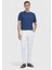 Indigo Düz Bisiklet Yaka %100 Keten T-Shirt 2
