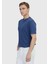 Indigo Düz Bisiklet Yaka %100 Keten T-Shirt 3