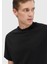 Siyah Düz Bisiklet Yaka %100 Pamuk T-Shirt 3