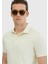 Ekru Düz Polo Yaka %100 Pamuk T-Shirt 3