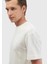 Ekru Jakarlı Bisiklet Yaka %100 Pamuk T-Shirt 4