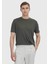 Haki Düz Bisiklet Yaka %100 Keten T-Shirt 1