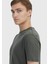Haki Düz Bisiklet Yaka %100 Keten T-Shirt 4