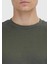 Haki Düz Bisiklet Yaka %100 Keten T-Shirt 5