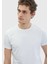 Beyaz Düz Bisiklet Yaka Pamuk Karışımlı T-Shirt 3