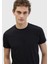 Siyah Düz Bisiklet Yaka Pamuk Karışımlı T-Shirt 4