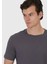 Antrasit Düz Bisiklet Yaka %100 Pamuk T-Shirt 3