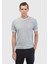 Açık Gri Düz Bisiklet Yaka %100 Pamuk T-Shirt 1
