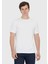 Beyaz Düz Bisiklet Yaka %100 Pamuk T-Shirt 1