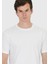 Beyaz Düz Bisiklet Yaka %100 Pamuk T-Shirt 3
