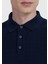Lacivert Polo Yaka Jakarlı Pamuk Karışımlı Triko 5