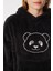 Kapüşonlu Nakış Işlemeli Peluş Sweatshirt LZV0024 Siyah 4