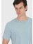 Mavi Düz Bisiklet Yaka %100 Pamuk T-Shirt 4