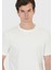 Ekru Düz Bisiklet Yaka %100 Pamuk T-Shirt 3