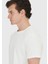 Ekru Düz Bisiklet Yaka %100 Pamuk T-Shirt 4