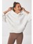 Oversize Kapüşonlu Şardonlu Örme Sweatshirt LMC0073 Ekru 1