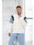 Oversize Erkek Kolları Garnili Selanik Örme Erkek Sweatshirt - Ekru 1
