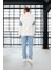 Oversize Erkek Kolları Garnili Selanik Örme Erkek Sweatshirt - Ekru 5